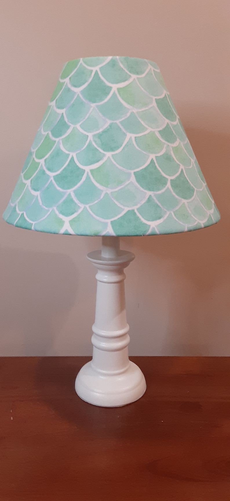 Mermaid accent Nursery lamp, mermaid scales teal turquoise accent lamp, nautical Nursery lamp, Beach House Seashore accent table lamp image 1