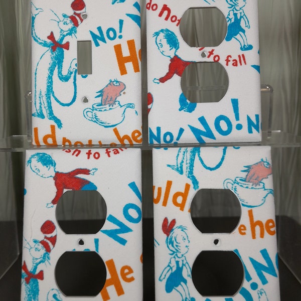 Set of Dr. Seuss light switch plate covers, Dr. Seuss wall plate outlet covers, Cat in the Hat wall plates, Nursery wall switch plates