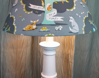 Woodland/forest nursery lamp, "ANIMALS of the FOREST" accent lamp, owl/fox/deer/turtle/chipmunk table/baby  lamp, turquoise  nursery,