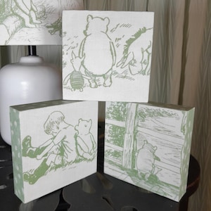 Winnie the Pooh flat 4x1 fabric covered wooden blocks, Pooh Piglet Eeyore wood blocks, Winnie the Pooh shelf table top baby nursery gift