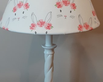 Bunny accent nursery lamp, woodland bunny floral lamp, pink coral floral rabbit baby lamp, girl bedroom lamp, baby gift, bunny faces lamp