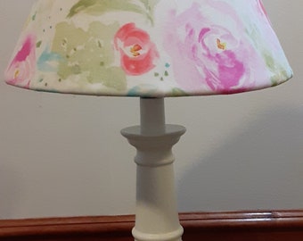 Floral nursery lamp, cottage watercolor floral table baby lamp,  pastel watercolor nursery/accent lamp, pink floral girl bedroom lamp