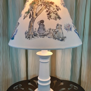 Vintage style Winnie the Pooh baby/nursery/accent lamp, Winnie the Pooh child&#39;s lamp, blue and white Pooh bedroom lamp, baby boy girl gift