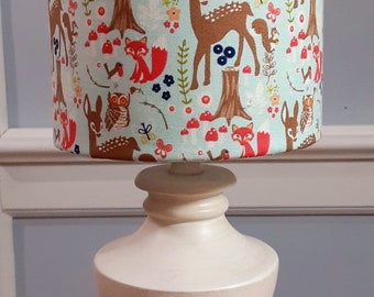 SHADE ONLY:Woodland accent/nursery lampshade  fox owl deer baby lampshade,  gender neutral baby lamp, baby gift, turquoise lamp