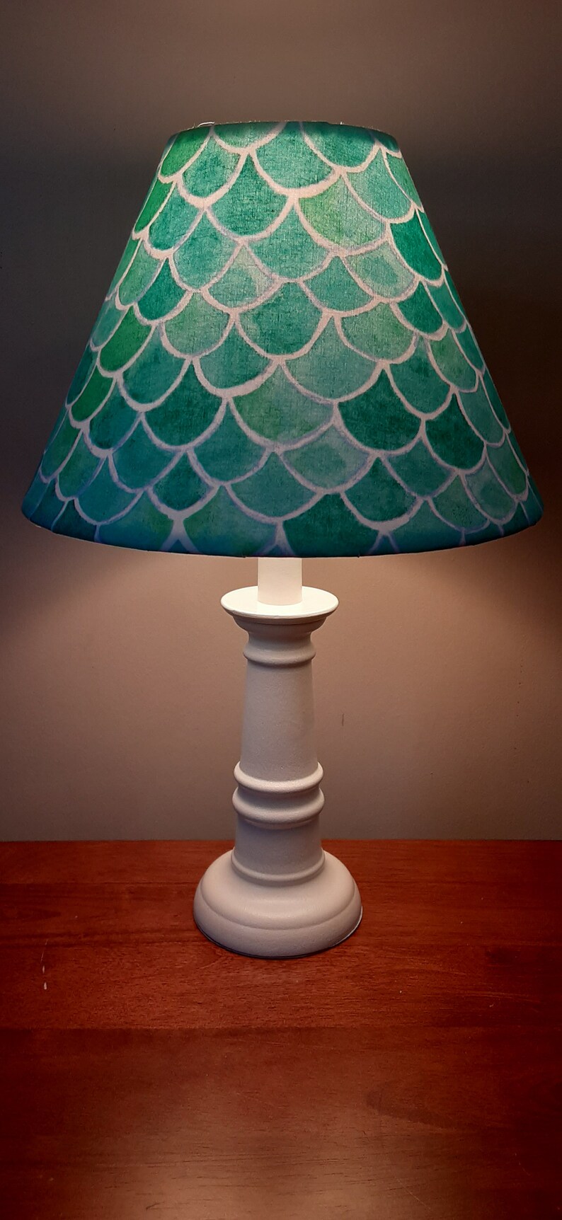 Mermaid accent Nursery lamp, mermaid scales teal turquoise accent lamp, nautical Nursery lamp, Beach House Seashore accent table lamp image 2