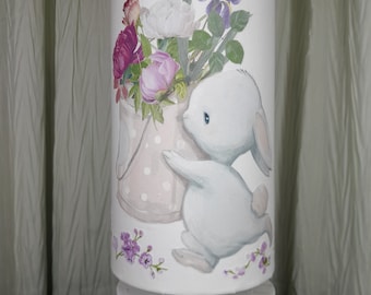 Baby bunny accent/Nursery lamp, boho bunny floral baby lamp, pink Sage bunny table lamp, child's bedroom lamp, Woodland baby lamp, baby gift