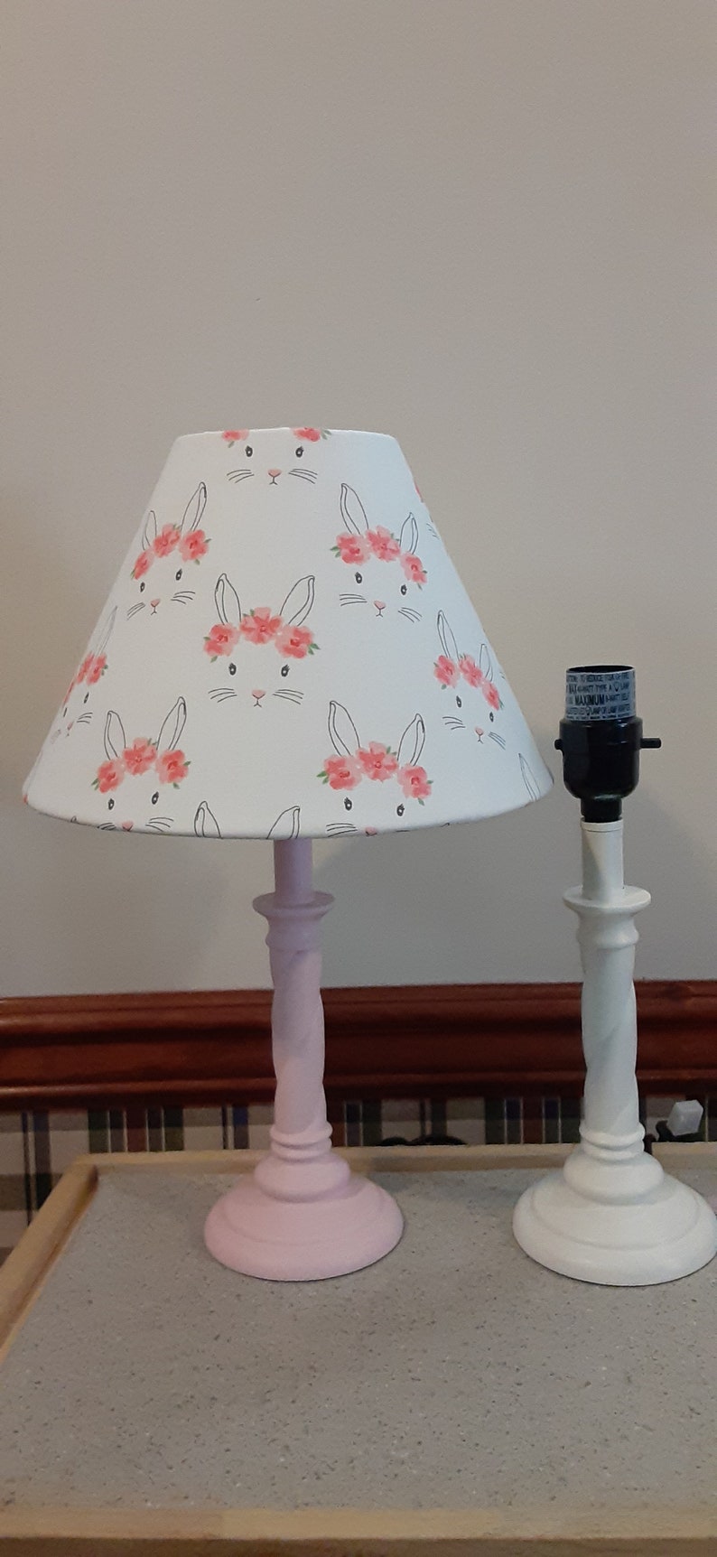 Bunny accent nursery lamp woodland bunny floral lamp pink Etsy