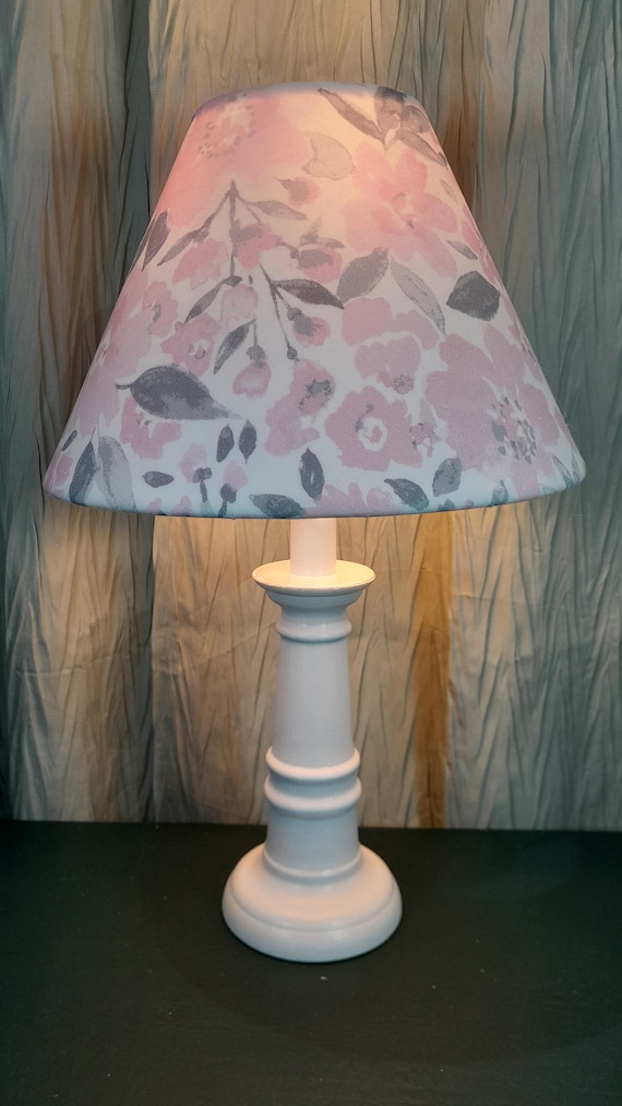 Watercolor Nursery Accent Lamp Pink Gray Floral Accent Lamp