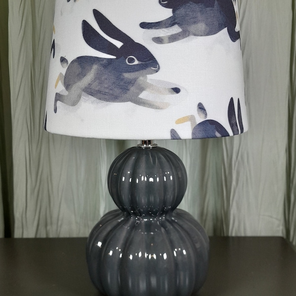 Bunny accent lamp, hopping bunny table lamp, Navy cream bunny ceramic lamp, bedroom lamp, living room accent Woodland lamp, cabin lamp