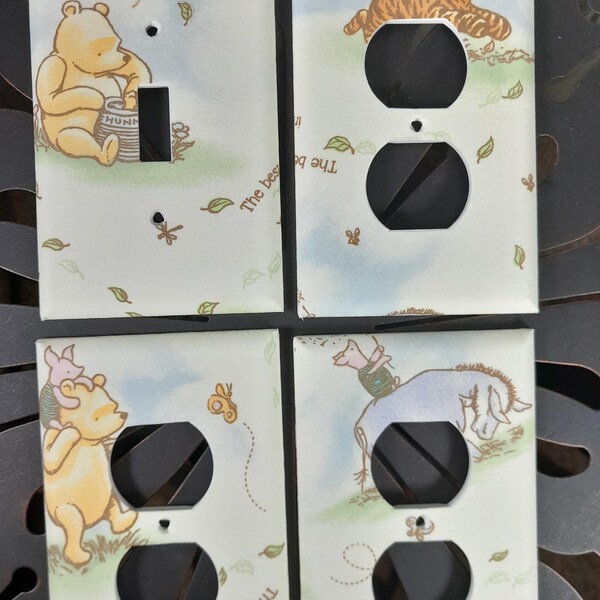 Set of classic Winnie the Pooh switch plate outlet covers, Pooh Nursery Outlet Covers, Pooh honeypot wall plate covers, Nursery wall plates
