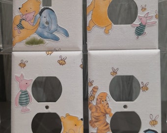 Set of Classic Winnie the Pooh switch plate/outlet covers,Pooh Nursery Outlet Covers, Pooh Piglet switch plate covers, Nursery wall plates