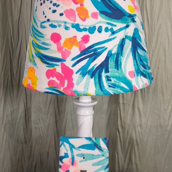 SHADE ONLY: Lilly inspired Turquoise pink blue Floral lampshade/wall plate, colorful floral lampshade, teal turquoise pink yellow shade