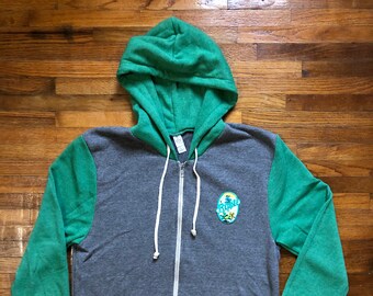 Mens Large Ripple Raglan Zip up Hoodie. Very HIGH END. Think Deadagonia .classic dead shirt