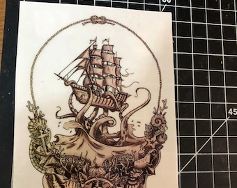 Ship of Fools, " LOST SAILOR " Kraken.  clear Window Sticker