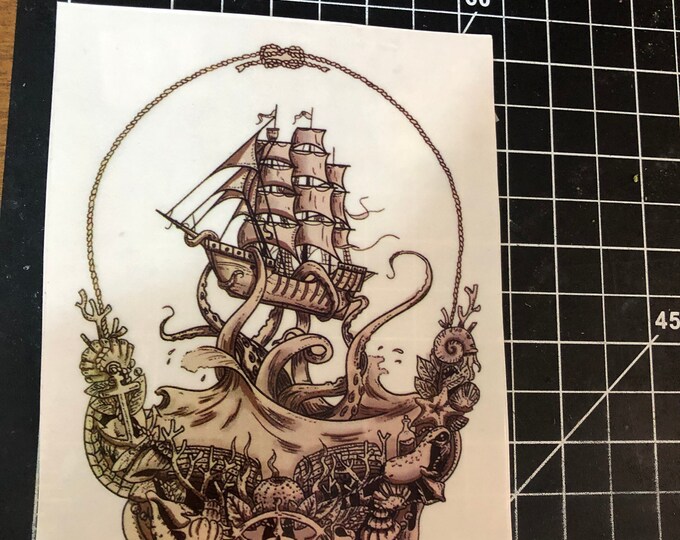 Ship of Fools, " LOST SAILOR " Kraken.  clear Window Sticker
