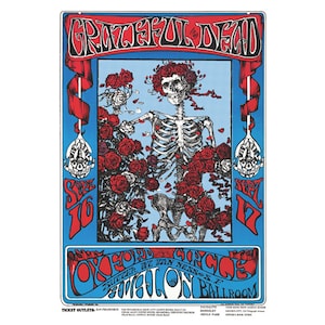 Grateful Dead Avalon Ballroom Skeleton & Roses Bertha Poster - Etsy