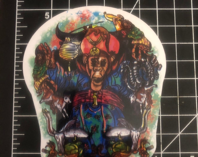 Apes rule the universe genie sticker Die Cut Earth Kind Designs TM inspired Live Grateful Original Dead image.