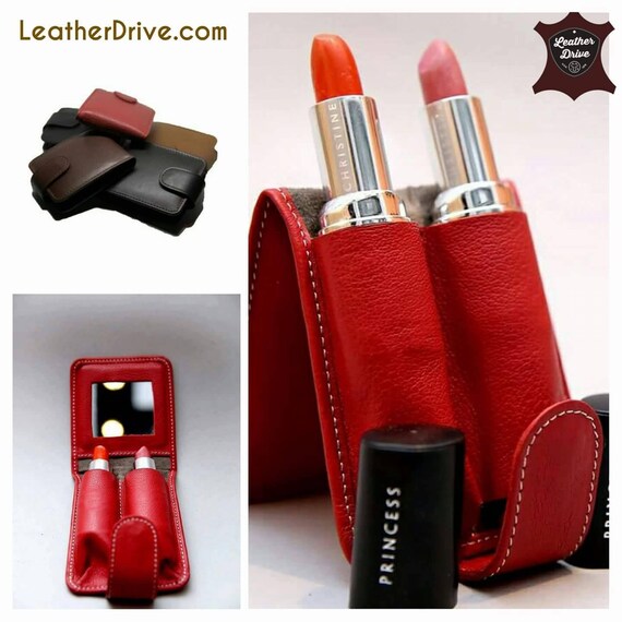 Bella Leather Double Lipstick Case Holder with Mirror Etsy