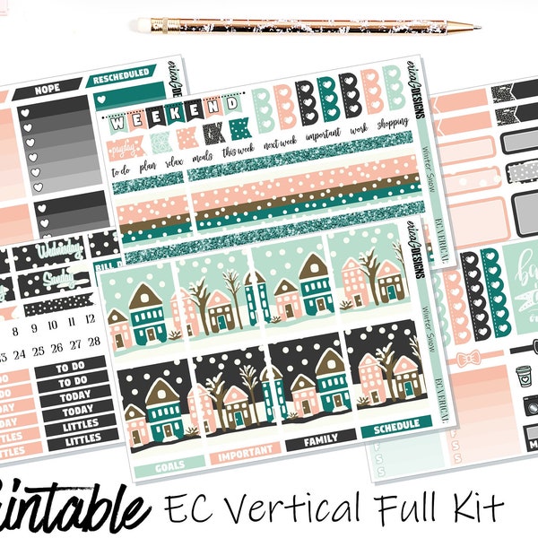 Winter Snow | Erin Condren Verical Planner | Printable Weekly Sticker Kit