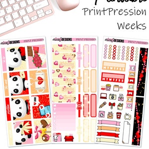 Love, Panda - Día de San Valentín / Print Pression Weeks Planner / Kit de pegatinas semanales imprimibles