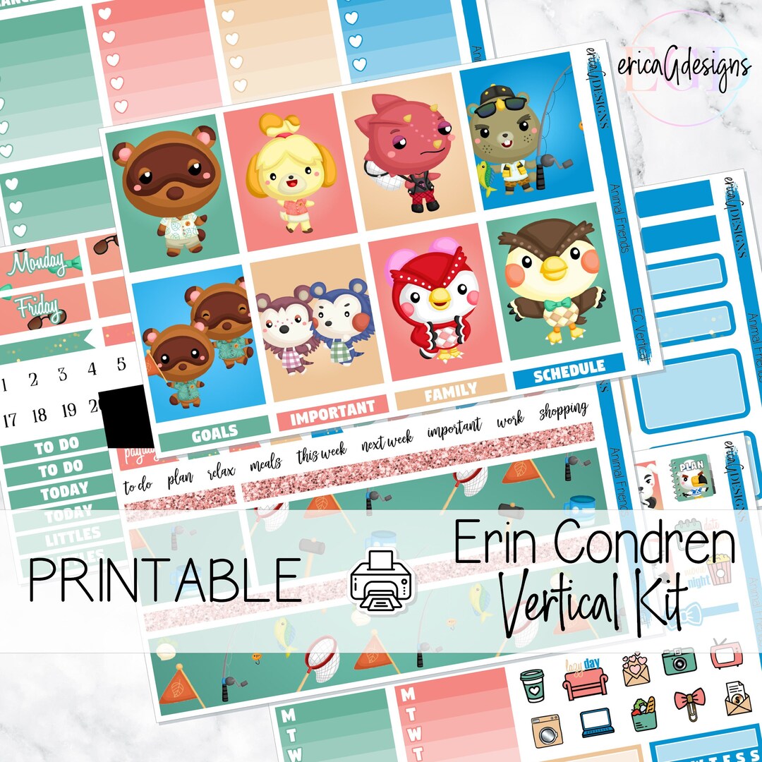 Animal Friends | Erin Condren Vertical | Printable Weekly Sticker Kit ...
