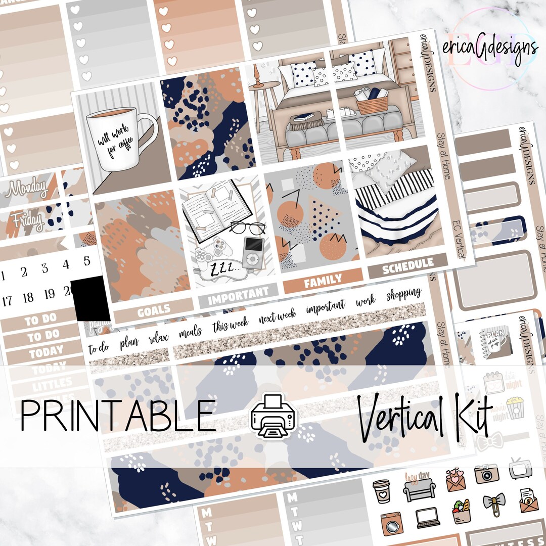 Stay at Home | Vertical Planner | Printable Weekly Sticker Kit - Etsy