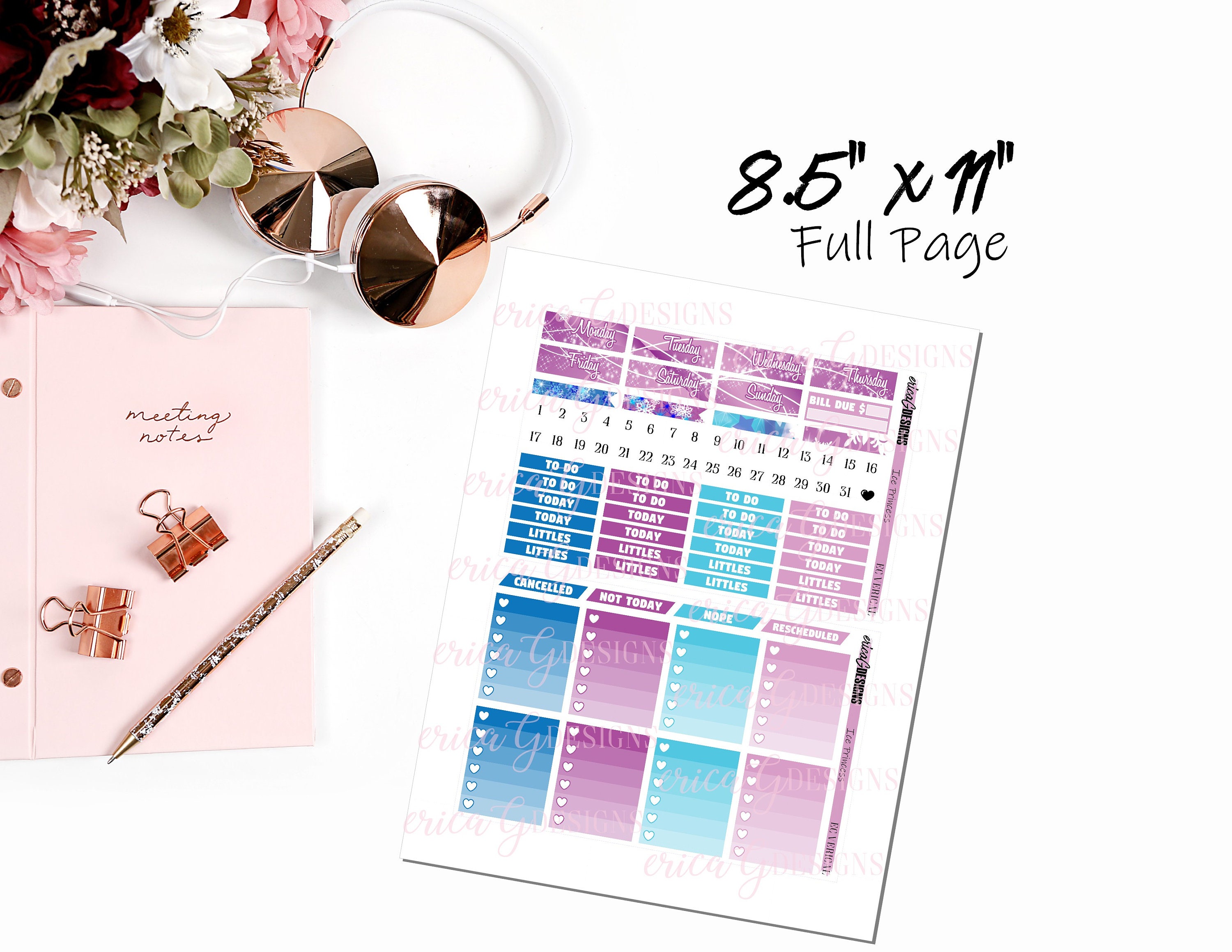 Ice Princess | Erin Condren Verical Planner | Printable Weekly Sticker ...