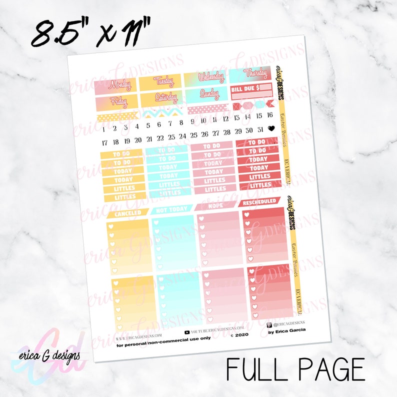 Easter Bunnies | Erin Condren Vertical | Printable Weekly Sticker Kit ...
