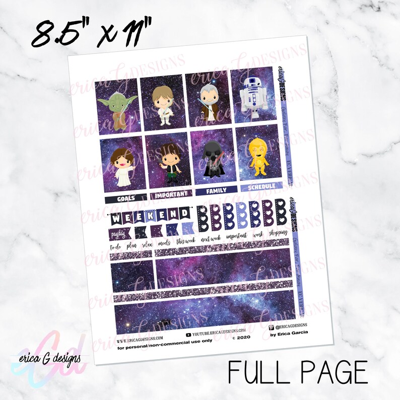 Galaxy Far, Far Away Erin Condren Vertical Printable Weekly Sticker Kit image 4