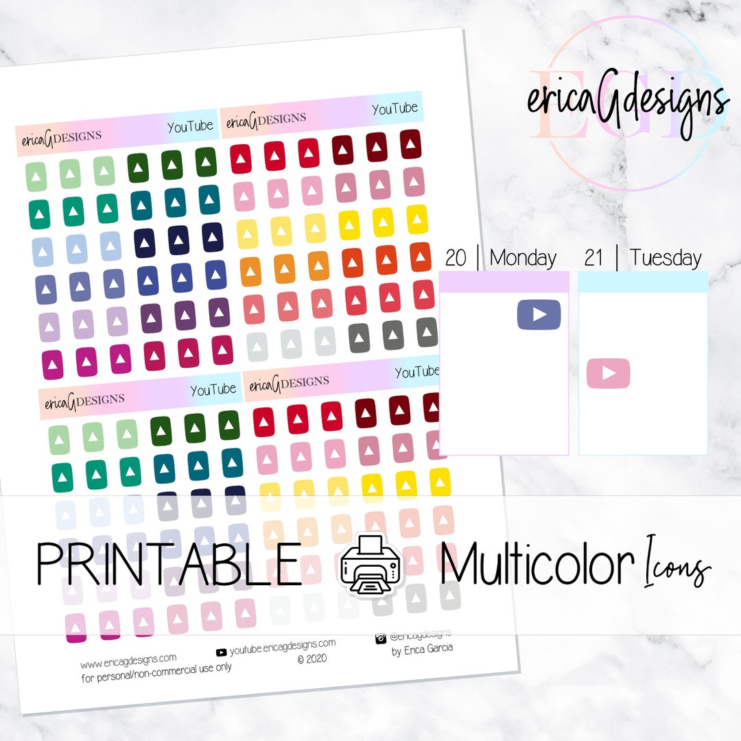 Youtube Play Button | Icon/functional Multicolor | Printable Stickers ...