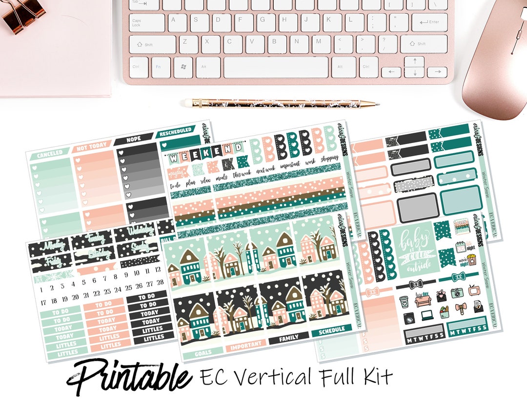 Winter Snow | Erin Condren Verical Planner | Printable Weekly Sticker ...