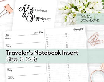 Meal Planning & Shopping List - TN Inserts - Undated 2018 - A6 / Size No. 3 | TN-WO2P-MS-3-D Digital Download Printable