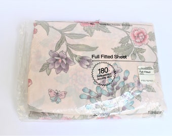 Vintage JCP Full Fitted Sheet, New Old Stock, No Iron Percale, Hadley Rose Quartz, 50/50 Polyester Cotton Blend, Floral Bedding, Cottagecore