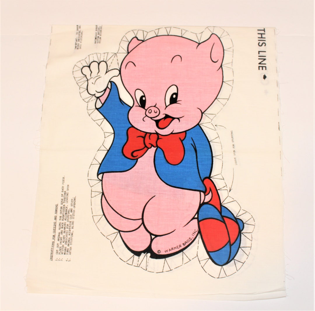 Vintage Cut and Sew Fabric Panel, Warner Brothers Porky Pig, Baby