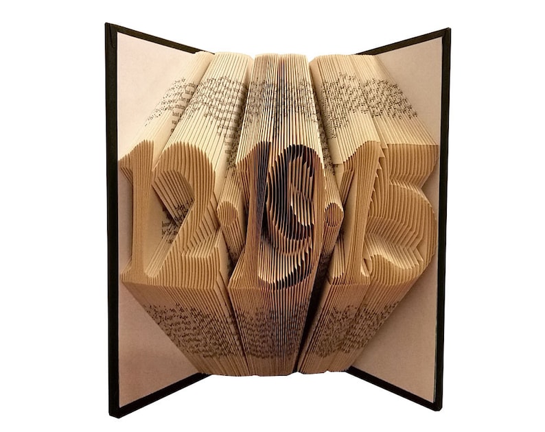 Paper First Anniversary Gift for Him Her, Wedding Date Folded Book Art, Unique Handmade Origami Book Sculpture image 4