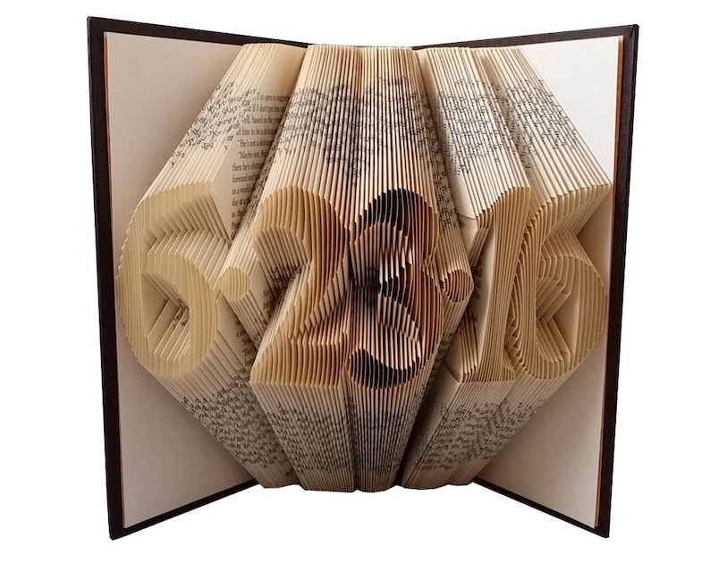 Paper First Anniversary Gift for Him Her, Wedding Date Folded Book Art, Unique Handmade Origami Book Sculpture image 2