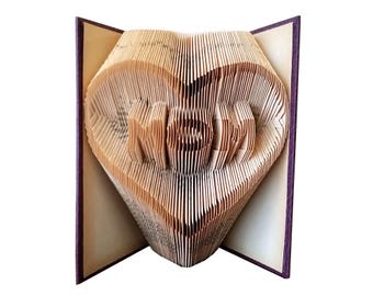 Folded Book Art – 'Mom' Heart Sculpture, Mother's Day Gift