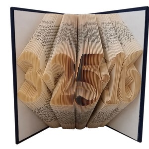 Paper First Anniversary Gift for Him Her, Wedding Date Folded Book Art, Unique Handmade Origami Book Sculpture