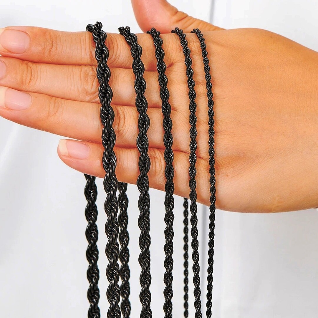 Black Rope Chain Necklace Thick for Pendant, Black Chain Necklace Steel ...