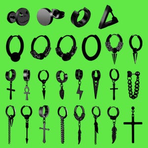Black Earrings Huggie Hoops Cross Ear Punk Stud Spike Round For Men Women, Vintage Hip Hop Piercing Earring, Steel Permanent Jewelry Earring