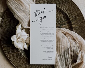 Minimalist Wedding Table Thank You Note (Printed or PDF)