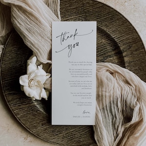 IMPRIMÉ Table de mariage minimaliste Merci, note de serviette de table de remerciement, merci de placer le cadre, note de remerciement pour le menu, imprimé 4 x 9, #13001