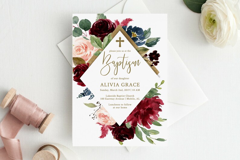 Baptism Invitation Girl Instant Download Baptism Invitation Etsy
