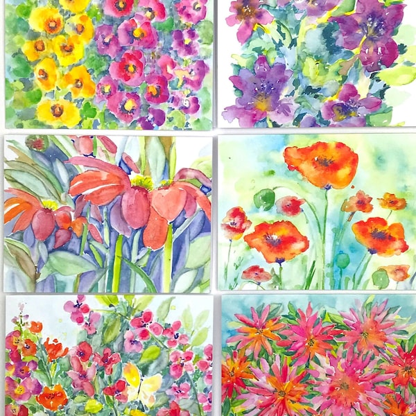 Garden Celebration Note Cards, Flower Notecards, 6 Garden Celebration Greeting Cards, Blank Inside,Floral Note Cards , Envelope, Gift