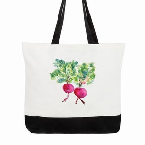 Eco Friendly Tote, Large Cotton Tote Bag, Beet Design, 100 Percent Natural Cotton, Alternative to Plastic Bags, Market Bag, Canvas Bag
