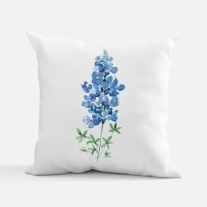 Bluebonnet Pillow, 14 x 14 inches, Decorative Pillows,  Watercolor Bluebonnet Home Decor, Gift