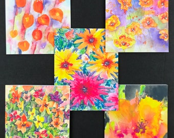 Vibrant Floral Watercolor Cards, Notecards, Autumn Blank Greeting Cards, Note Cards, Envelopes Included