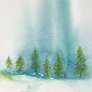 5 Serene Northern Lights Winter Scene, Winter Landscape, Greeting Cards,  Blank Inside,  Note Cards, Envelopes Included, Gift