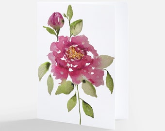 5 Pink Peony Flower Greeting Cards, Deep Pink Peony,  Blank Inside, 5 Notecards , Floral, White Envelopes Included