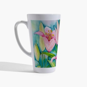 Tall Floral, Coffee, Tea, Latte Mug, 11 oz, Gift , Ceramic